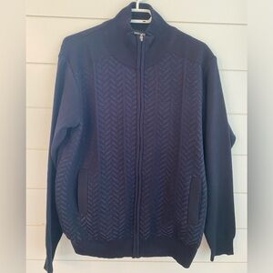 Sergio Louis blue preppy wool blend textured grandpa zip up cardigan sweater